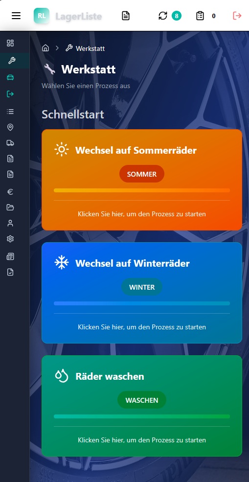 Reifenlager Werkstatt – Sommer- und Winterwechsel, digitale Prozesssteuerung